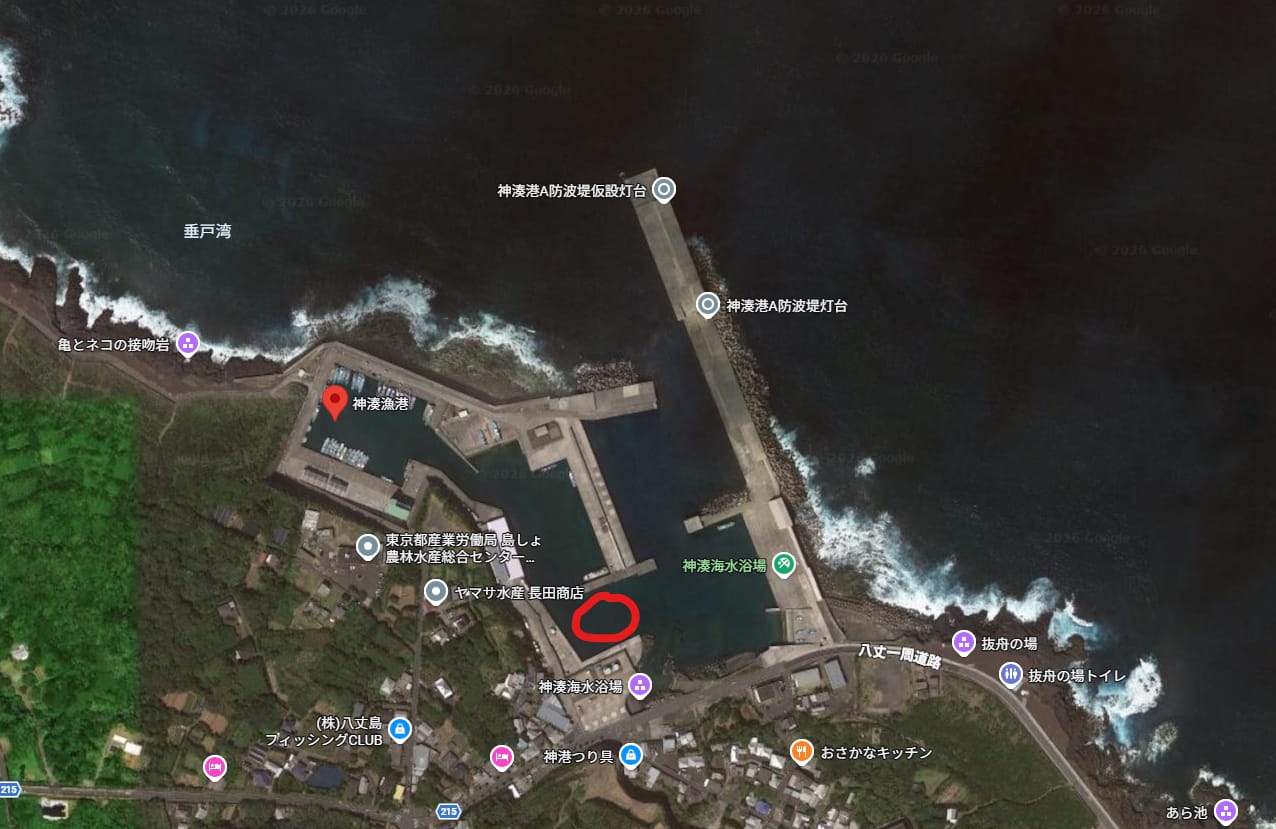 八丈島・神湊漁港のタンク下